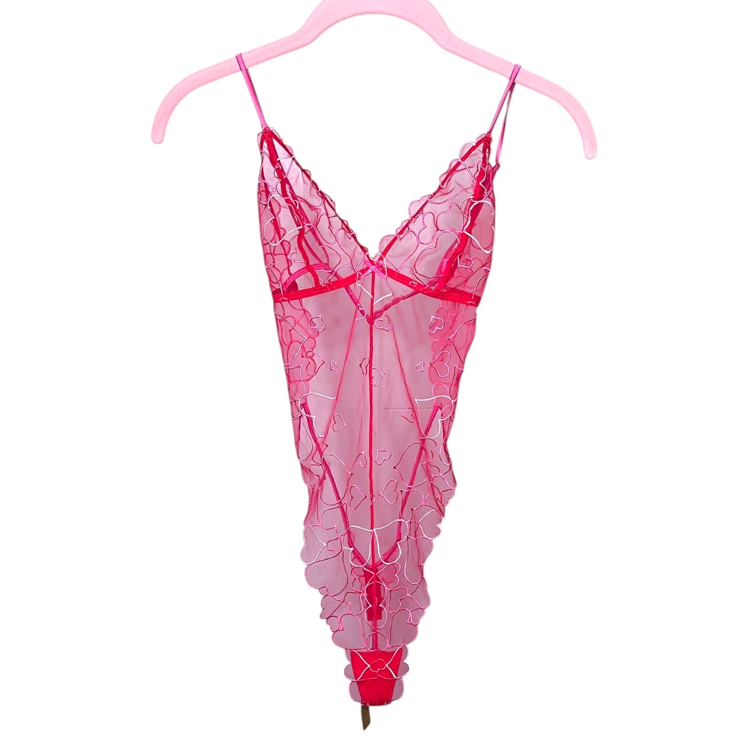Skims Embroidered Hearts Tulle Teddy Punch Pink Size Small